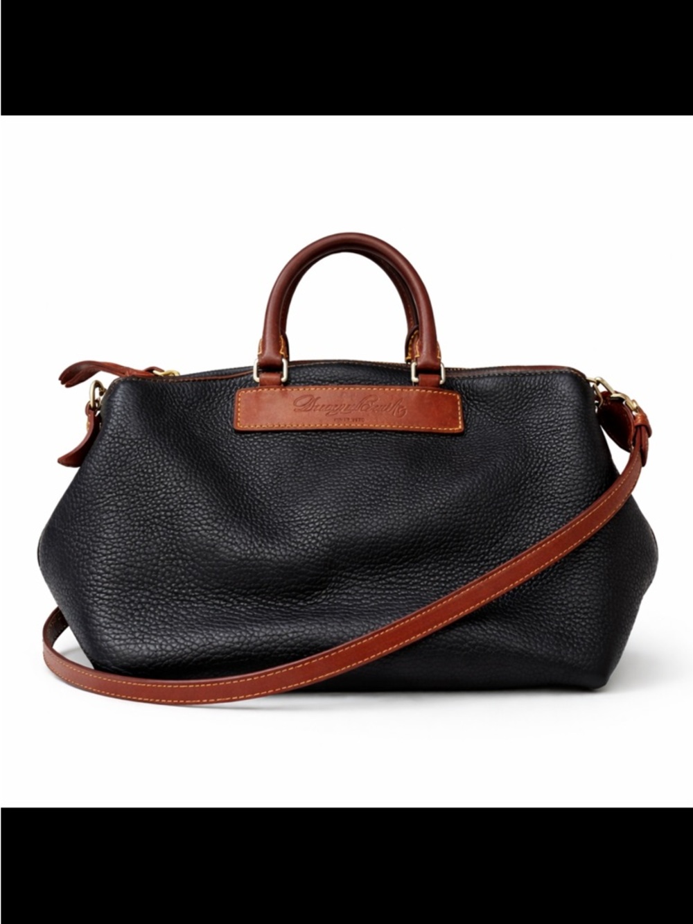 Dooney & Bourke Florentine Leather Satchel Black Brown Crossbody Large Pebbled